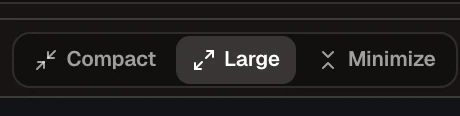 Size controls: Compact, Large, Minimize